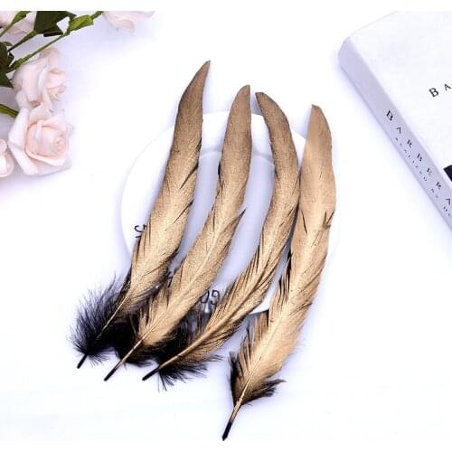 Rooster Golden Color Feathers Natural Chicken Feather Plumas 20-30cm Spray Gold Plume DIY Handmade Garment Craft Decoration 10PC