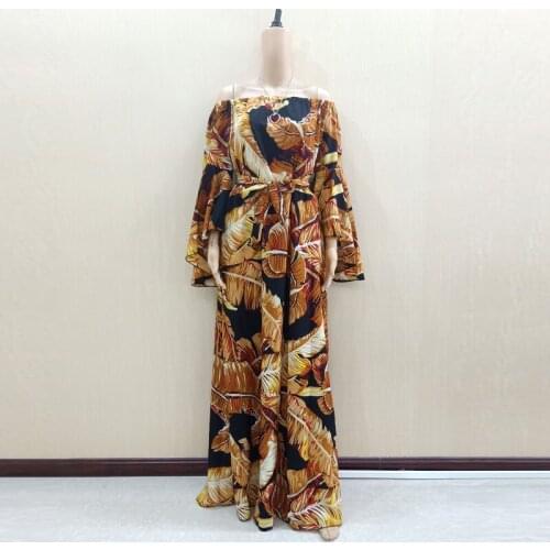 Butterfly Sleeve Sexy African Women Dress Fashion Print A-Line with Sashes Dress for Ladies