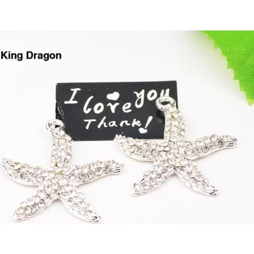 Rhinestone Starfish Pendant Used On Earrings Or Decoration 29MM*32MM 20pcs/lot Silver Color Flat Back KD569