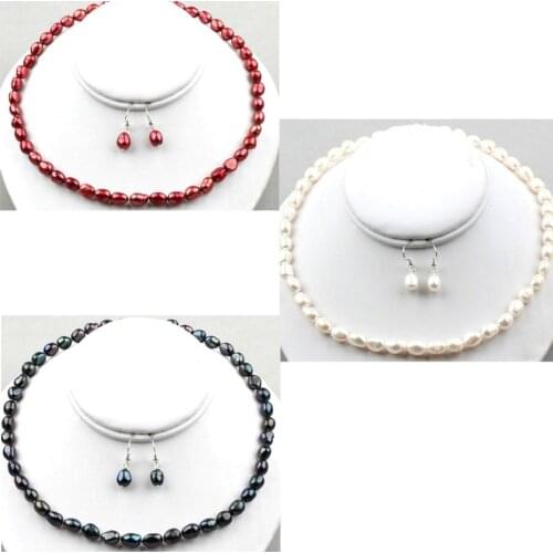 ON Sale ! Pearl Set Necklace Earrings Baroque Fresh Water Culture Pearls Jewelry Single Strand Choker AAA Nice Super Quality