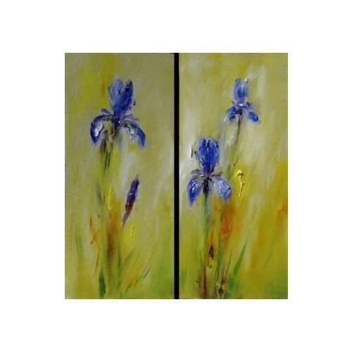 Hand Painted Oil Painting Iris Diptych-Modern Oil Painting On Canvas Art Wall Decor-Floral Oil Painting Wall Art
