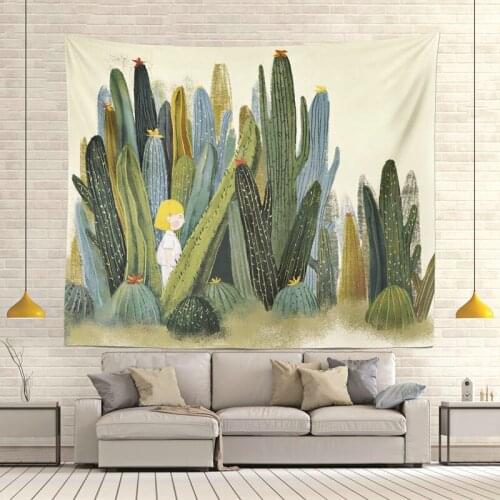 Cartoon Natural Plant with Girl Tapestry for Livingroom Photography Wall Decor