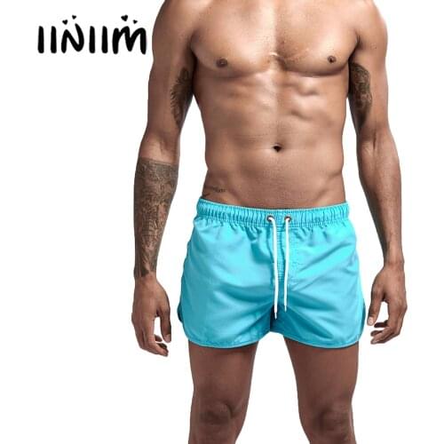 Mens Fashion Beach Shorts Polyester Quick-drying Solid Color Sports Elastic Waistband with Drawstring Three-point Board Shorts