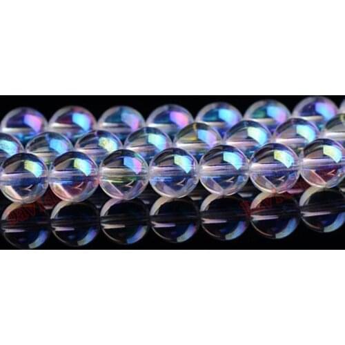 Fctory Price Natural Stone Smooth Rainbow Plated Clear Quartz Loose Beads 16" Strand 4 6 8 10 12 MM Pick Size diy