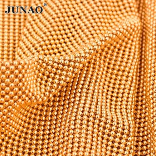 JUNAO 34*120cm Gold Metal Trim Rhinestone Fabric Sheet Aluminum Mesh Strass Ribbon Crystal Appliques DIY Clothes Jewelry Making