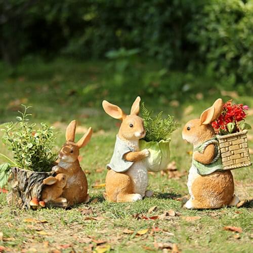 Outdoor Garden Resin Bunny FlowerPot Ornaments Home Succulent Plant Pot Rabbit Vase Figurines Crafts Micro Landscape Decortaion