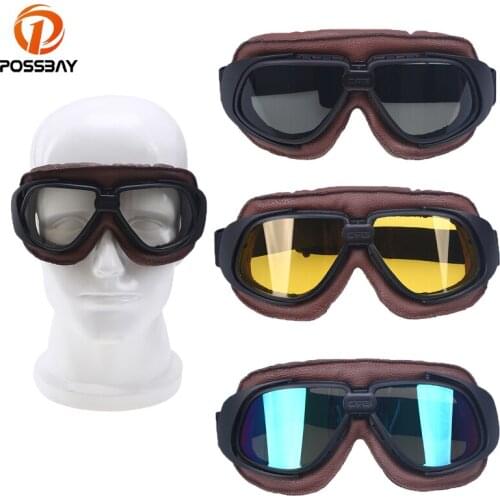 POSSBAY Vintage Motorcycle Goggles Pilot Motorbike Cruiser Goggles Snowboard Skiing Windproof Helmet Goggles Glasses