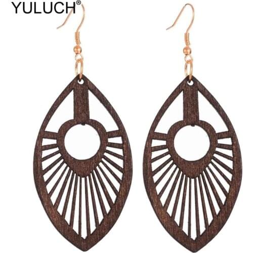 YULUCH Ethnic 2019 Hollow Wooden Pendant Earrings African Indian Women Hanging Earrings Jewelry Accessories Gifts