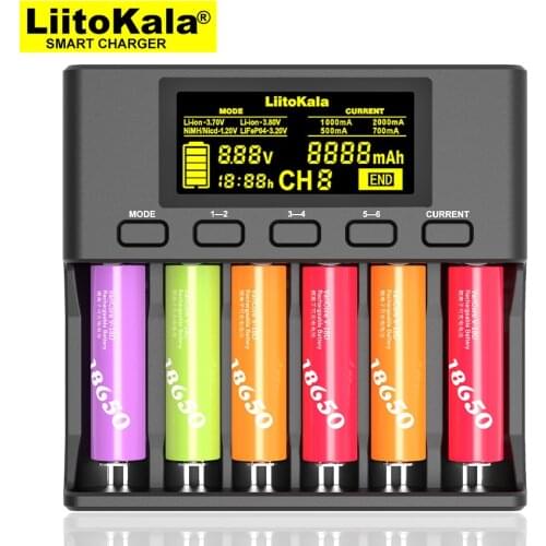 LiitoKala Lii-S6 Battery charger 18650 Charger 6-Slot Auto-Polarity Detect For 18650 26650 21700 32650 AA AAA batteries
