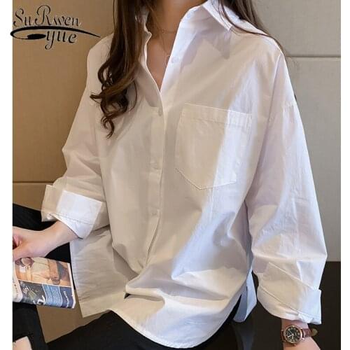Womens tops and blouses solid white blouse blusas mujer de moda 2021 long sleeve 4XL plus size women shirts clothes 7312 50