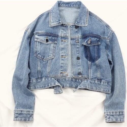 Kpop Autumn Women Vintage Short Denim Jacket Harajuku Washed Blue Cropped Cowboy Jacket Jaqueta Feminina Jeans 2021 New Fashion