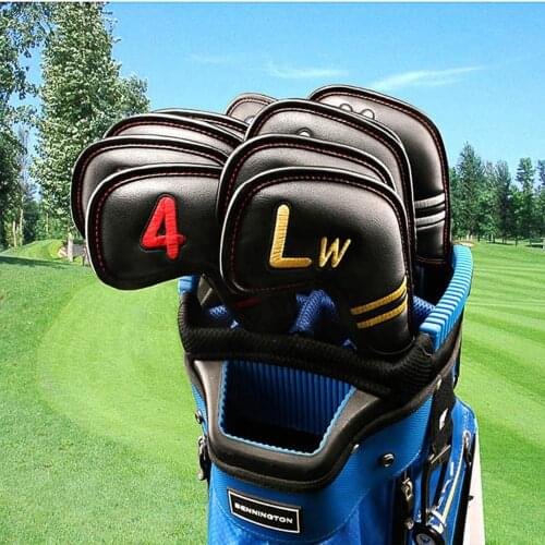 11pcs PU Leather Golf Iron Head Covers Set Irons Headcover Club Black Covers with Magnetic Closure, No.Tag for Women Men