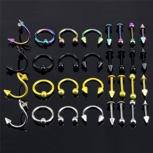 16PCS/Set Women Eyebrow Piercing Jewelry Surgical Steel Body Spiral Body Piercing Jewellery