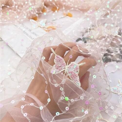 2 Yards Colorful Sequined Butterfly Tulle Lace Fabric Gradient Papillon fabric For DIY Sewing Party Dress Flower Girl Dress
