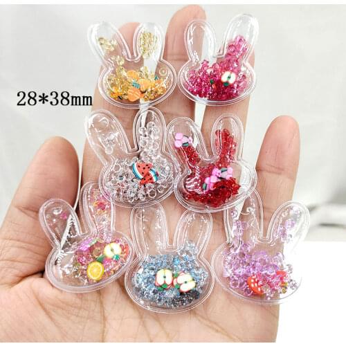 20pcs/lot Transparent Rabbit Head with shiny crystal Flowing Patches Appliques for DIY Children Hair Clip Accessories