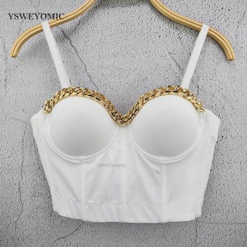 2020 Women New Fashion Chain Thin Retro Sleeveless Outer Wear Tops Lady Sexy Chain Black White Bustier Crop Tops D-021