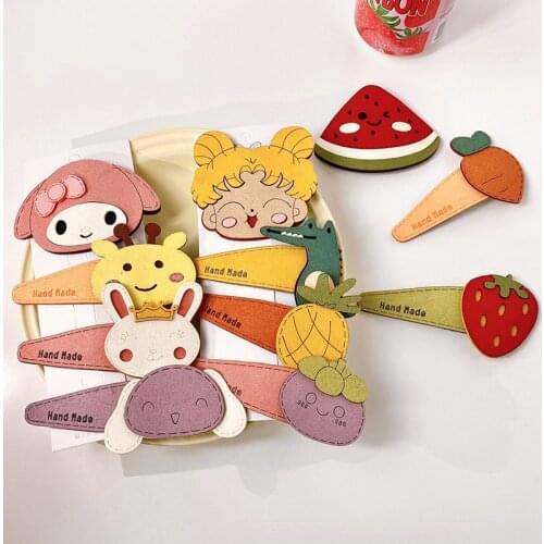 2021 Children Cute Leather Cartoon Fruit Carrot Ornament Hair Clips Girls Lovely Alloy Barrettes Hairpins Kids Hair Accessories
