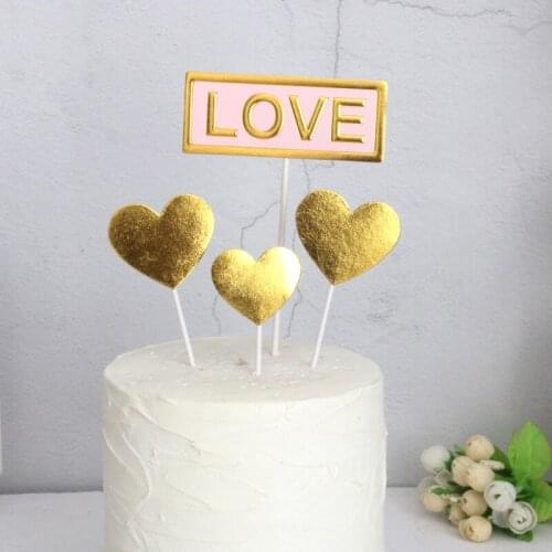 4pcs/set Gold Acrylic Birthday Cake Topper Golden Stars Heart Cake Toppers for Baby Birthday Party Cupcake Decoration