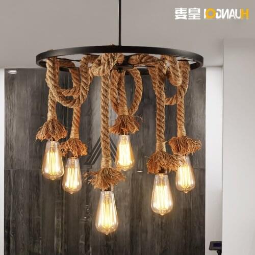 American Village Loft Hemp Rope Chandelier For Dining Living Room Bar Hanging Light Lamp E27 hanging lamp