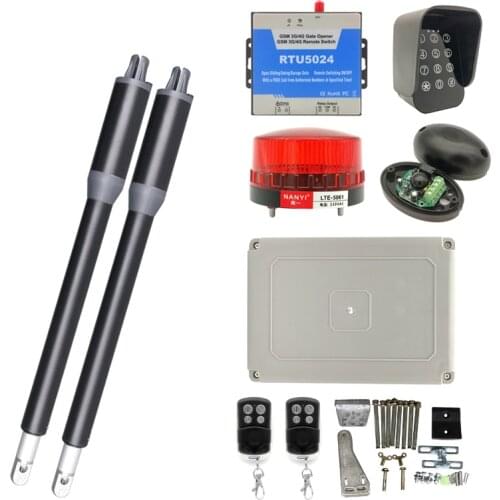 200KG Remote Control Electric Swing Gate Opener Motor Swing Door Driver with GSM 2G RTU5024 Wireless Keypad Warning Light Sensor