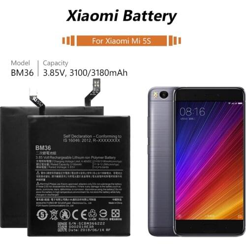 Phone Battery 3.85V 3100/3180mAh BM36 BM 36 Lithium Li-ion Rechargeable Battery For Xiaomi Mi 5S (Xiaomi 5S/Xiaomi Mi5S)