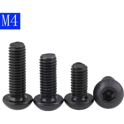 M4 - 0.8 black 10.9 Alloy Steel Button Head Hex Bolts Hexagon Socket Screws ISO 7380 DIN 7380