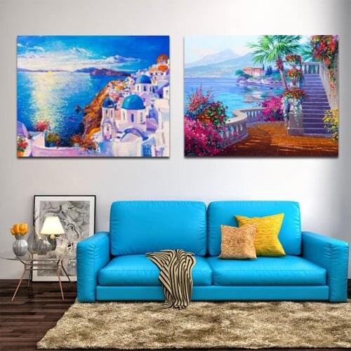 DIY colorings pictures by numbers with Aegean Sea picture drawing Relief painting by numbers framed Home