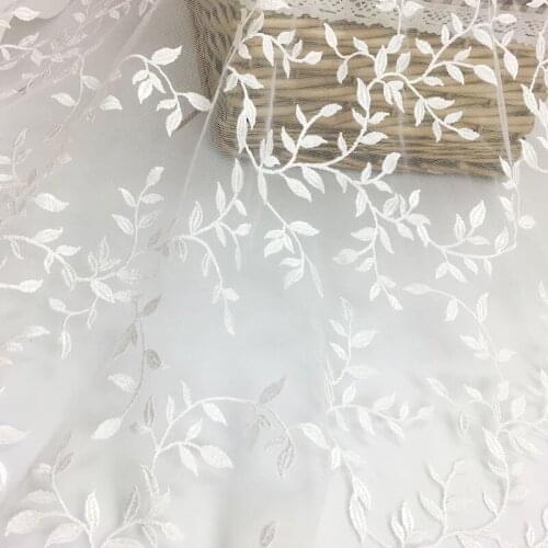 Elegant White Embroidery Leave Branch Lace Fabric Tulle Net Yarn Polyster Material For Sew Wedding Dress Bridal gown Party Dress