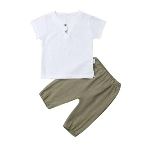 Fashion Toddler Baby Boys Cotton&linen Outfits T-Shirt Tops+Long Pants Clothes