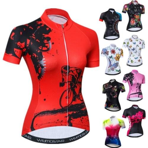 Weimostar Red Womens Cycling Jersey Tops Summer MTB Bike Jersey Mountain Road Bicycle Shirt Team Cycling Wear Maillot Ciclismo