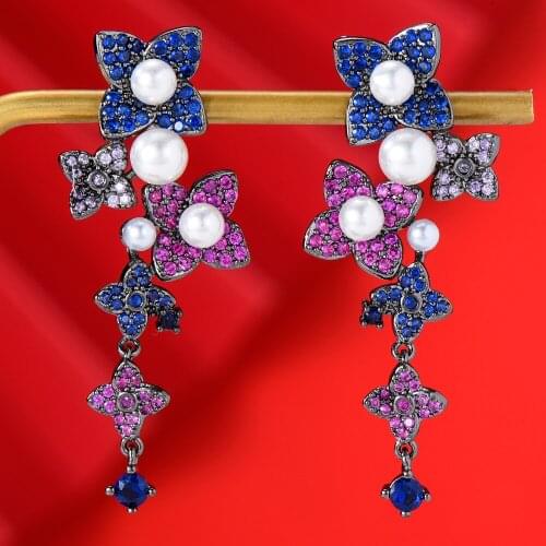 GODKI 32mm Imitation Pearl Flowers Earring For Women Wedding Party Indian Dubai Bridal Jewelry boucle d'oreille femme Gift