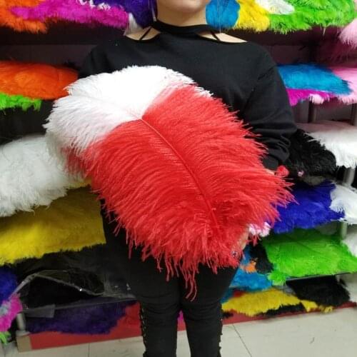 Hot Sale 50 pcs Red and White 28-30inches/70-75cm "thick stem" male ostrich feathers Wedding Birthday Christmas Decoration