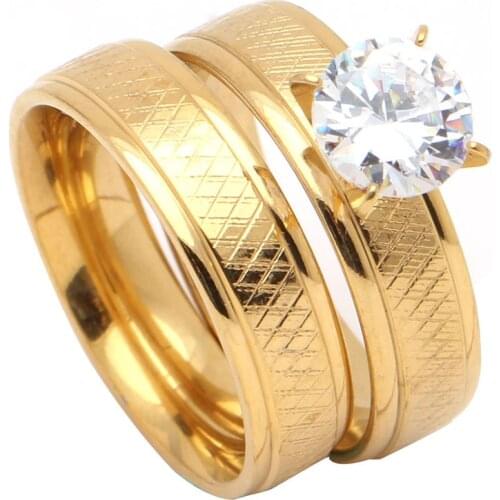 2 PCS/Set Zircon 316L Stainless Steel Wedding Rings For Women Gold-Color Titanium Engagement Finger Rings Female 2020