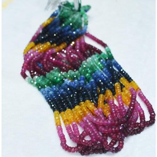 ICNWAY 38cm Natural Sapphire Green Emerald Gemstone 3x5mm Beads Roundel Faceted for Silver 925 Jewelry Making