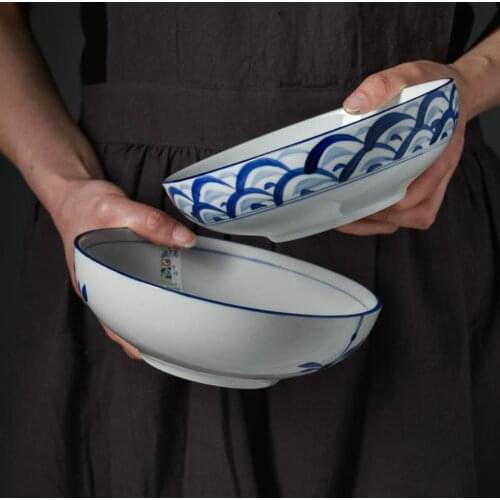 Ceramic Soup Bowl Japanese Style Noodle Bowl Dish Plate Large Hand Painted Dinner Retro Creative Tableware