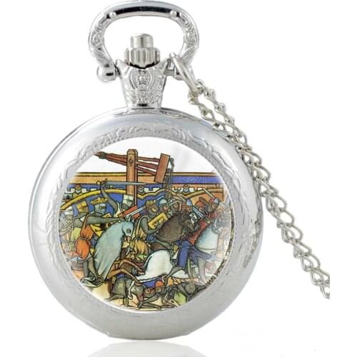 Classic Knights Templar 13th Century Design Vintage Quartz Pocket Watch Men Women Glass dome Pendant Necklace Hours Clock Gifts