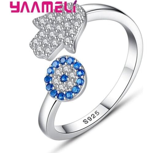 Trendy Women Girl Gift Jewelry S925 Sterling Silver Cubic Zircon Stones Hand Palm Resizable Bague Bijoux Ring Party Accessories