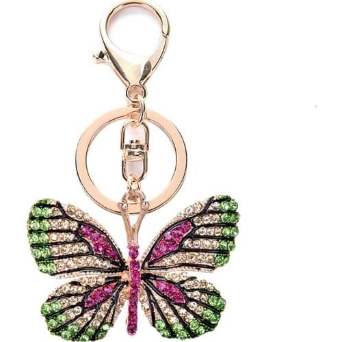 Crystal Stylish Multicolor Butterfly Rhinestones Glittering Keychain Key Ring Bag Ornament For Women Girl Car Bag Accessories