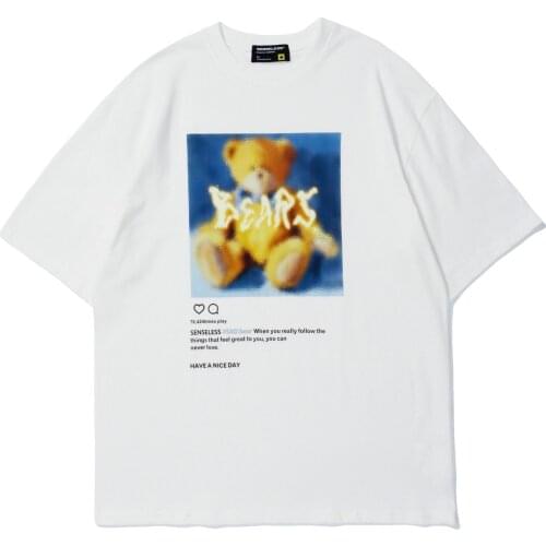 Summer tshrits New Japanese Mens Streetwear Loose fit Versatile Bear Picture Couples Top Short Sleeve T-shirt