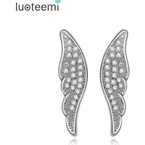 LUOTEEMI New Fashion Luxury Statement Fairy Angel Wings Earrings For Women White Gold-Color Full Crystal CZ Fine Ear Jewelry