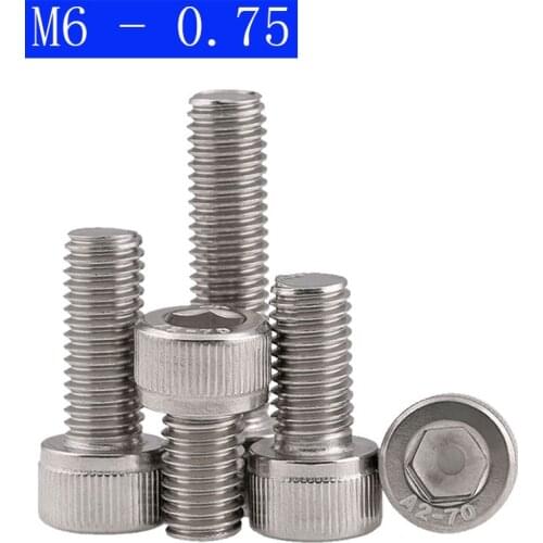 M6 - 0.75 ( 6mm ) Fine Thread 304 Stainless Steel Socket Head Caps Screws Metric DIN 912