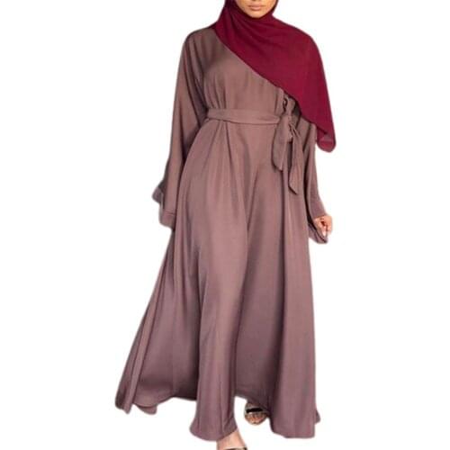 Fashion Women Maxi Dress Fashion Elegant Long Sleeve Solid Color Belt Loose Vintage Daily Life Dresses