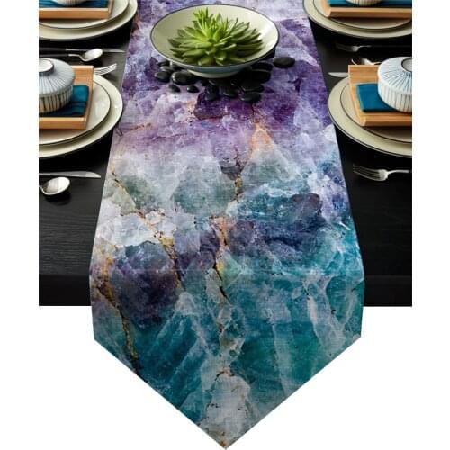 Marble Color Crystal Texture Purple Blue Table Runner Table Flag Home Party Decorative Tablecloth Table Runners