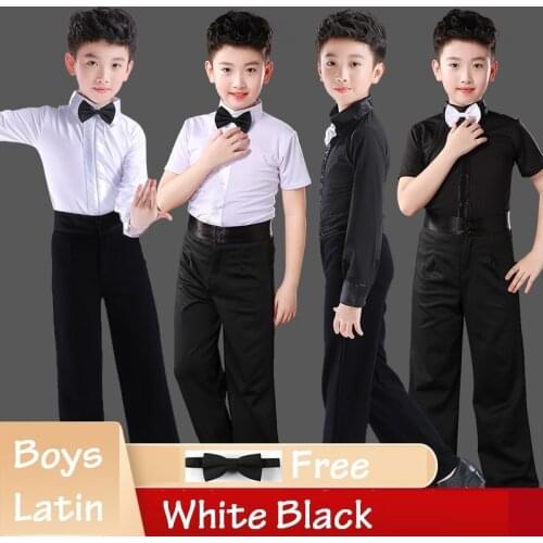 Boys Latin Dance Clothes Shirt + Pants Sets Kids White Black Rumba Samba Dancewear Latin Ballroom Costume Competition Clothes