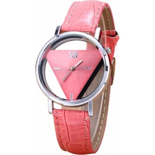 Otoky Womens Watch Luxury Leather Mens Womens Unique Hollowed-out Triangular Dial Black Fashion Watch Elegant Fashion Vintage