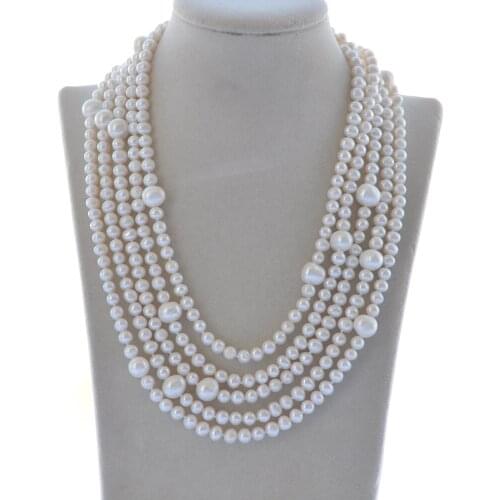 MCT·STAR Z10435 50"-100" 10mm White Round Freshwater Pearl Necklace