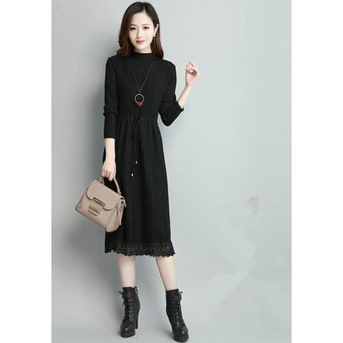 KMETRAM 2020 Autumn Winter Knitted Dress Women Vintage Maxi Pleated Women Dress Elegant Thicken Ladies Dresses Vestidos MY4340