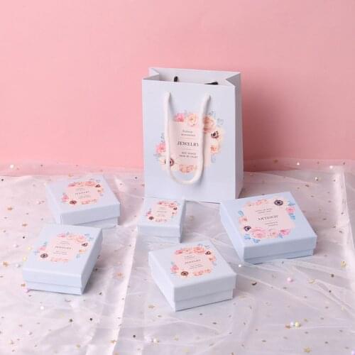12pcs Jewelry Gift Boxes Bracelets Earring Ring Necklace Jewelry Set Box Square Packaging Cases Display Cardboard Flower Print