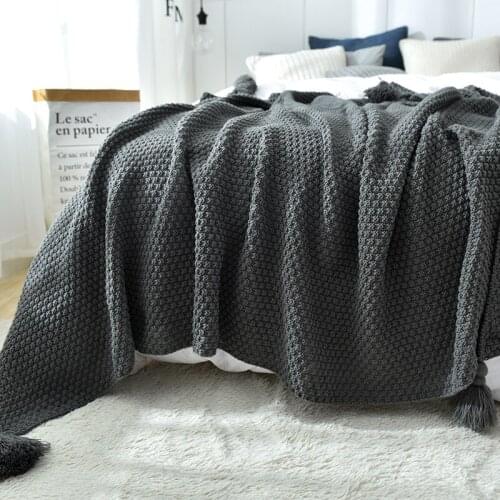 Simple modern grey leisure blanket wool blanket model room soft tassel bed end towel sofa blanket with blanket cover blanket
