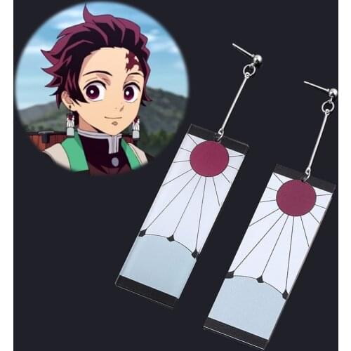 Anime Demon Slayer Drop Earrings Kimetsu no Yaiba Tanjirou Acrylic Pendant Cерьги Women Men Clip Earring Cosplay Prop Jewelry
